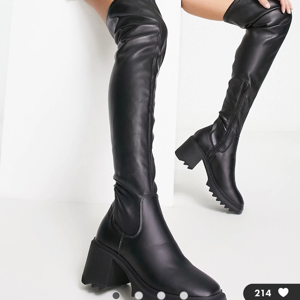 Missguided over the knee heeled boot in black